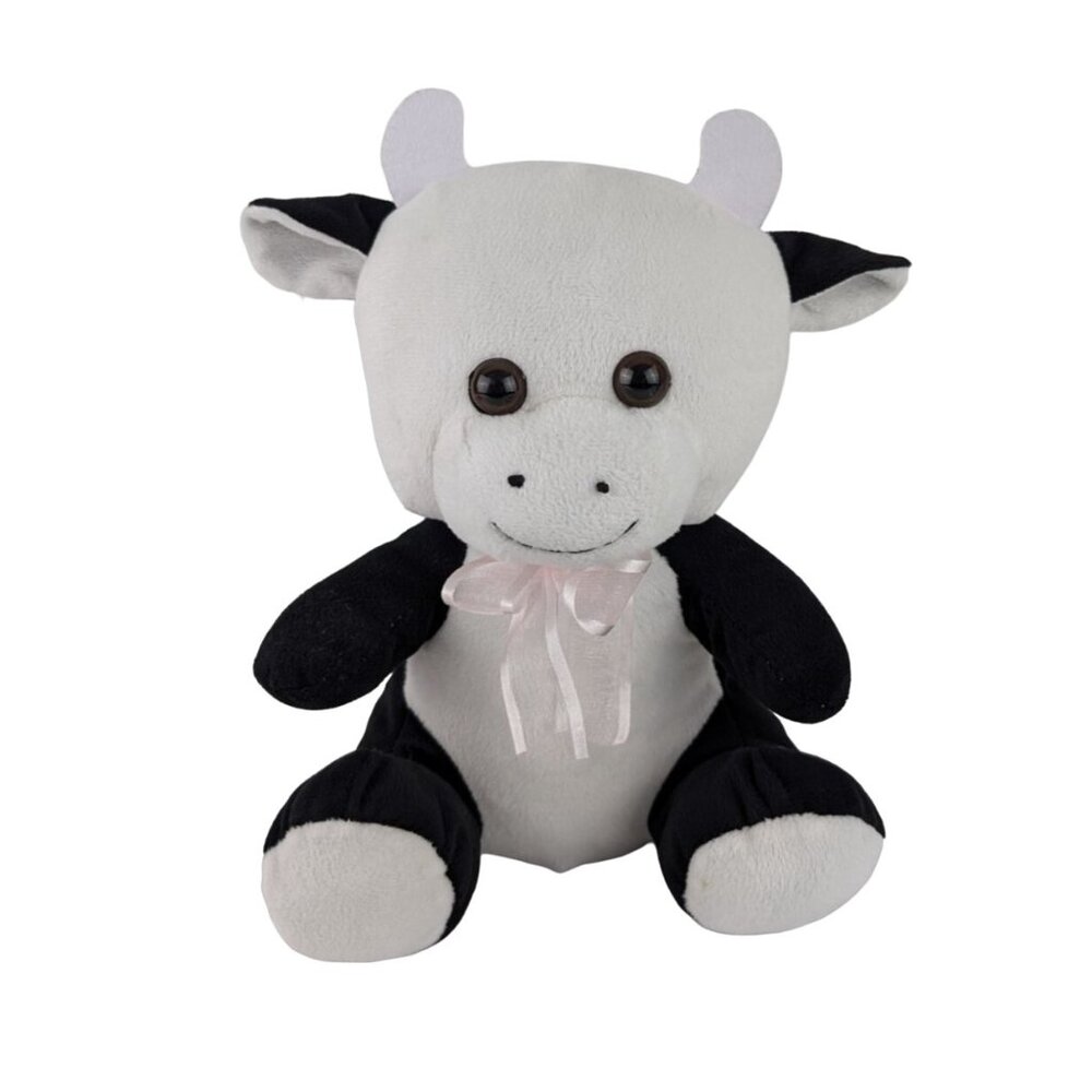 CalPlush Cow Plush 11"‎ Black & White Stuffed Animal Toy Bull Pink Bow